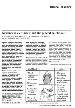 Submucous Cleft Palate and the General Practitioner R