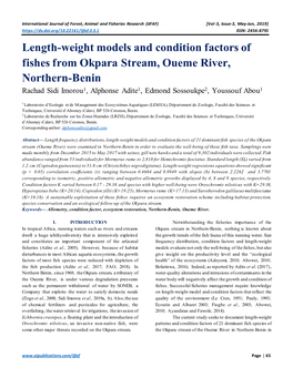 Length-Weight Models and Condition Factors of Fishes from Okpara Stream, Oueme River, Northern-Benin