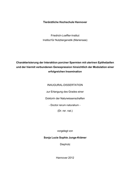 Tierärztliche Hochschule Hannover Friedrich-Loeffler-Institut Institut Für Nutztiergenetik (Mariensee) Charakterisierung Der I