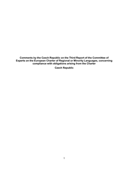 Comments by the Czech Republic on the Third Report of the Committee of Experts on the European Charter of Regional Or Minority L