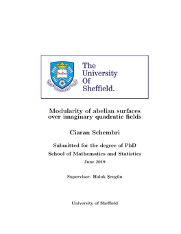 Modularity of Abelian Surfaces Over Imaginary Quadratic Fields Ciaran