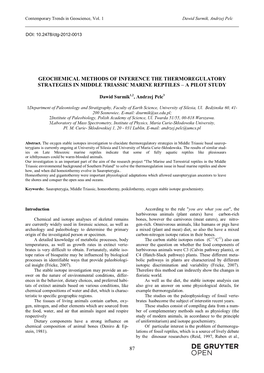 87 Geochemical Methods of Inference The