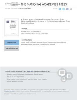 A Transit Agency Guide to Evaluating Secondary Train Detection/Protection Systems in Communications-Based Train Control Systems