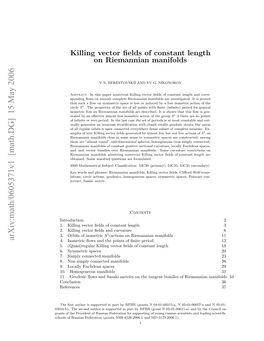 Killing Vector Fields of Constant Length on Riemannian Manifolds