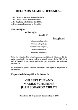 Del Caos Al Microcosmos... Gilbert Durand Marius