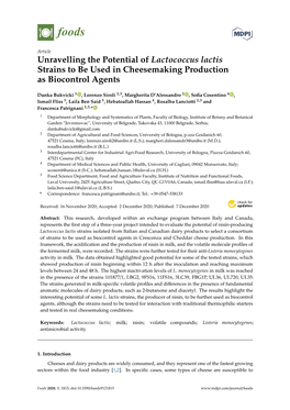 Unravelling the Potential of Lactococcus Lactis Strains to Be Used in Cheesemaking Production As Biocontrol Agents