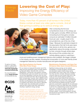 Lowering the Cost of Play: Improving Energy Efficiency of Video Game