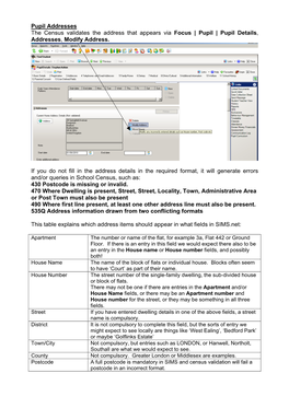 Pupil Addresses the Census Validates the Address That Appears Via Focus | Pupil | Pupil Details, Addresses, Modify Address