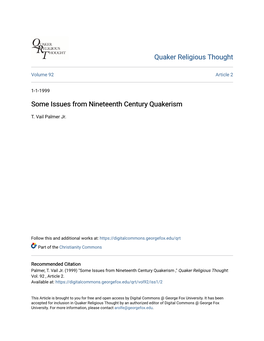 Some Issues from Nineteenth Century Quakerism