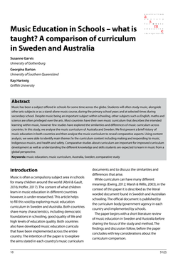 Music Education in Schools – What Is Taught? a Comparison of Curriculum in Sweden and Australia