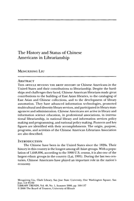 The History and Status of Chinese Americans in Librarianship
