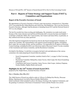 Part 4 – Reports of Vision Strategy and Support Teams (VSST's), Committees and Organizations