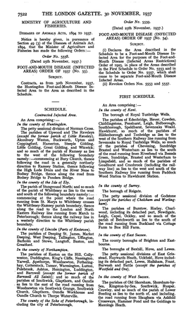 THE LONDON GAZETTE, 30 NOVEMBER, 1937 MINISTRY of AGRICULTURE and Order No