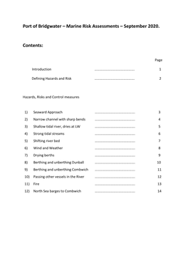 Port of Bridgwater – Marine Risk Assessments – September 2020