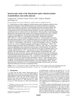 Spectroscopic Study of the Dehydration And/Or Dehydroxylation of Phyllosilicate and Zeolite Minerals Congcong Che,1 Timothy D