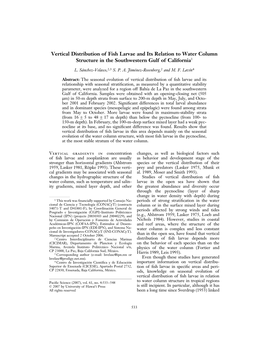 Vertical Distribution of Fish Larvae and Its Relation to Water Column Structure in the Southwestern Gulf of California1