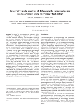 Integrative Meta-Analysis of Differentially Expressed Genes in Osteoarthritis Using Microarray Technology