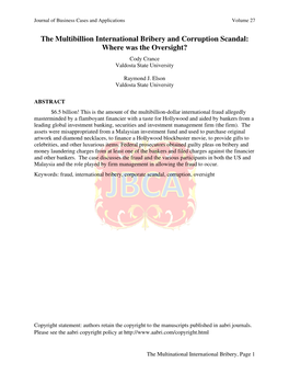 The Multibillion International Bribery and Corruption Scandal: Where Was the Oversight? Cody Crance Valdosta State University