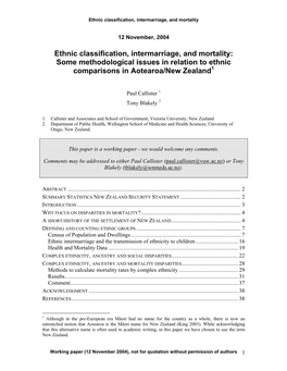 Ethnic Classification, Intermarriage, and Mortality: Some Methodological Issues in Relation to the Indigenous Maori Population