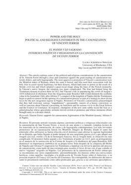 Intereses Políticos Y Religiosos En La Canonización De Vicente Ferrer