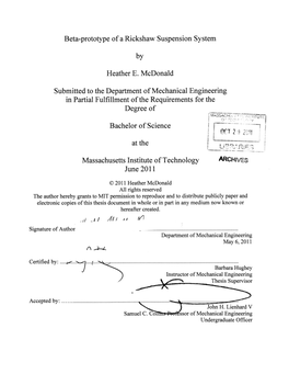 Beta-Prototype of a Rickshaw Suspension System by Heather E