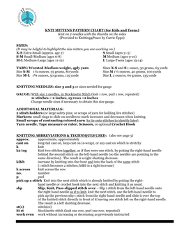 KNIT MITTENS PATTERN CHART (For Kids and Teens) Knit on 2 Needles with the Thumbs on the Sides (Provided to Knitting4peace by Carrie Epps)