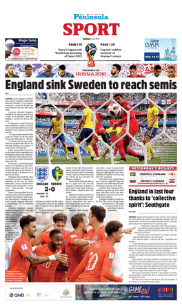 England Sink Sweden to Reach Semis