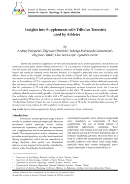 Insights Into Supplements with Tribulus Terrestris Used by Athletes