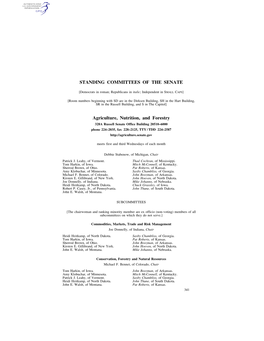 STANDING COMMITTEES of the SENATE Agriculture, Nutrition, And