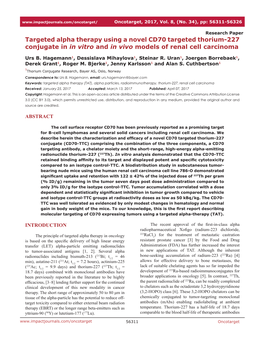 Targeted Alpha Therapy Using a Novel CD70 Targeted Thorium-227 Conjugate in in Vitro and in Vivo Models of Renal Cell Carcinoma