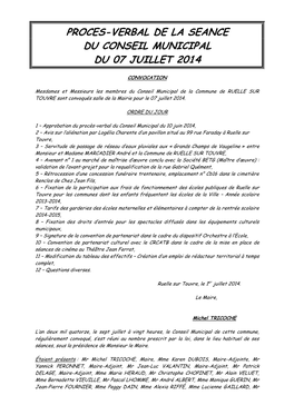 Proces-Verbal De La Seance Du Conseil Municipal Du 07 Juillet 2014