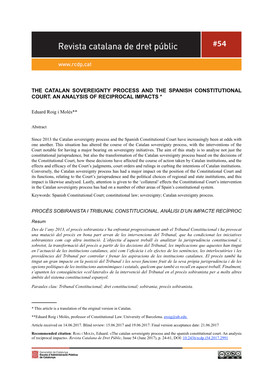 He Catalan Sovereignty Process and the Spanish Constitutional Court. an Analysis of Reciprocal Impacts *