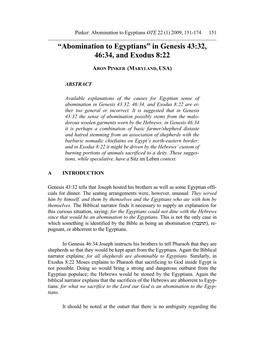 Abomination to Egyptians OTE 22 (1) 2009, 151-174 151