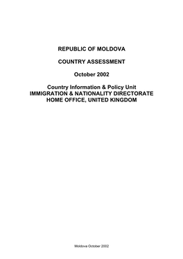 Republic of Moldova Country Assessment