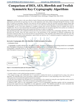 Comparison of DES, AES, Blowfish and Twofish Symmetric Key Cryptography Algorithms