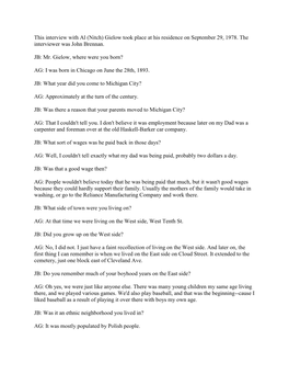 This Interview with Al (Nitch) Gielow Took Place at His Residence on September 29, 1978. the Interviewer Was John Brennan. JB