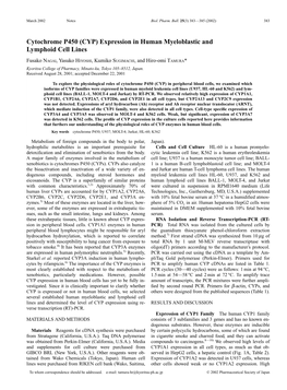 Cytochrome P450 (CYP) Expression in Human Myeloblastic and Lymphoid Cell Lines