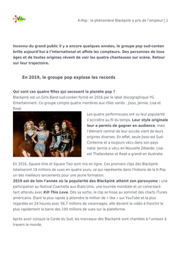 K-Pop : Le Phénomène Blackpink a Pris De L’Ampleur | 1