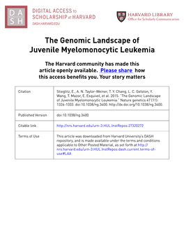 The Genomic Landscape of Juvenile Myelomonocytic Leukemia