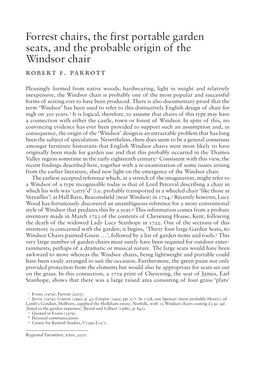 Forrest Chairs, the First Portable Garden Seats, and the Probable Origin of the Windsor Chair Robert F