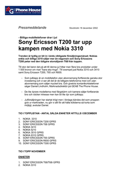 Sony Ericsson T200 Tar Upp Kampen Med Nokia 3310