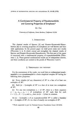 A Combinatorial Property of Pseudomanifolds and Covering Properties of Simplexes*