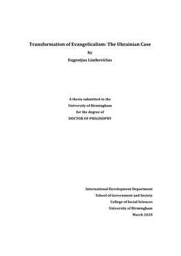 Transformation of Evangelicalism: the Ukrainian Case by Eugenijus Liutkevičius