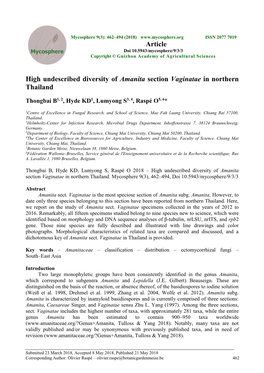 High Undescribed Diversity of Amanita Section Vaginatae in Northern Thailand