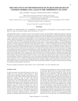 The Influence of Fish Behaviour on Search Strategies of Common Murres Uria Aalge in the Northwest Atlantic