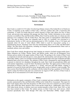 Michigan Department of Natural Resources 2009-84 Status of the Fishery Resource Report Page 1 Deer Creek Charlevoix County, T