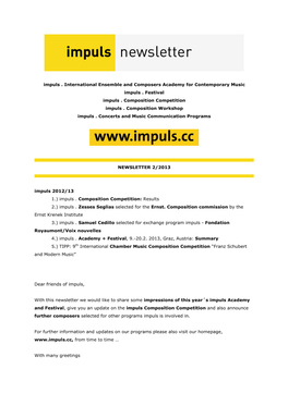8Th International Ensemble and Composers Academy for Contemporary Music This Year for This Cooperation Program