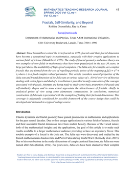 Fractals, Self-Similarity, and Beyond Rohitha Goonatilake, Ray A