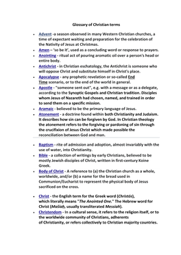 Glossary of Christian Terms • Advent