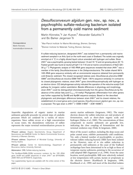 Desulfoconvexum Algidum Gen. Nov., Sp. Nov., a Psychrophilic Sulfate-Reducing Bacterium Isolated from a Permanently Cold Marine Sediment